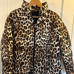 Lands’ End down puffer jacket in leopard print